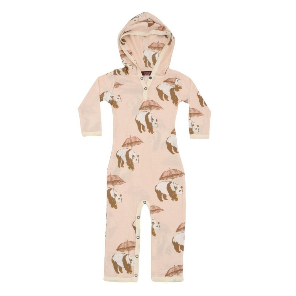 Milkbarn Infant Baby Bamboo Hooded Romper Pink Panda 3-6 Months NWT